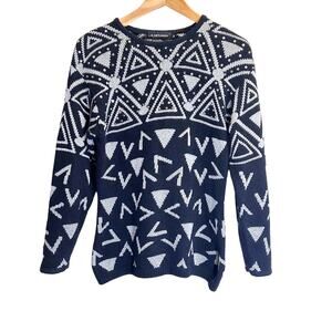 Vintage 90s I.B. Diffusion Silver Metallic Geo Sweater Medium Glam